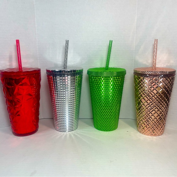 BNWT 1 STARBUCKS 2023 BRIGHT SHINY METALLIC GREEN STUDDED 16OZ TUMBLER COLD CUP - Picture 4 of 13
